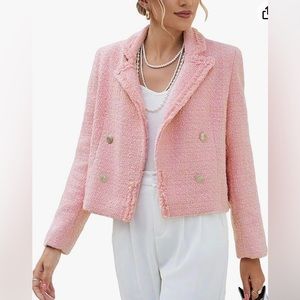 Gorgeous MINA SELF tweed Blush Petal Ballet Pink Blazer Jacket Sz X-Large NWT